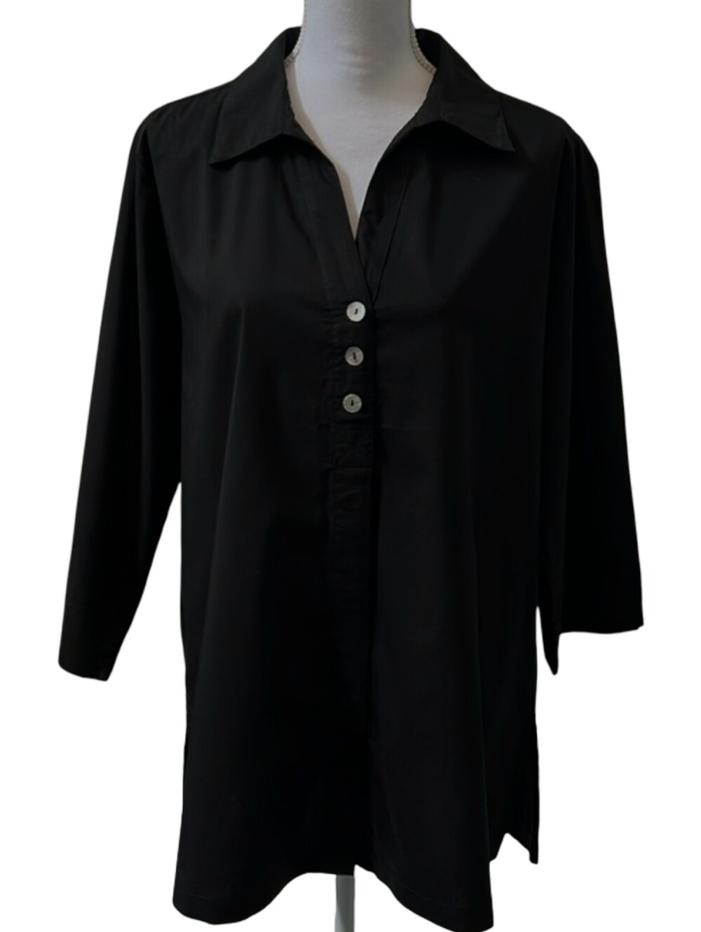 Zac & Rachel Womens Plus Size Black 3-Button Collar Tunic Size 1X